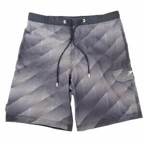 Speedo Gray Printed Bathing Suit Swim Trunks Sz 34